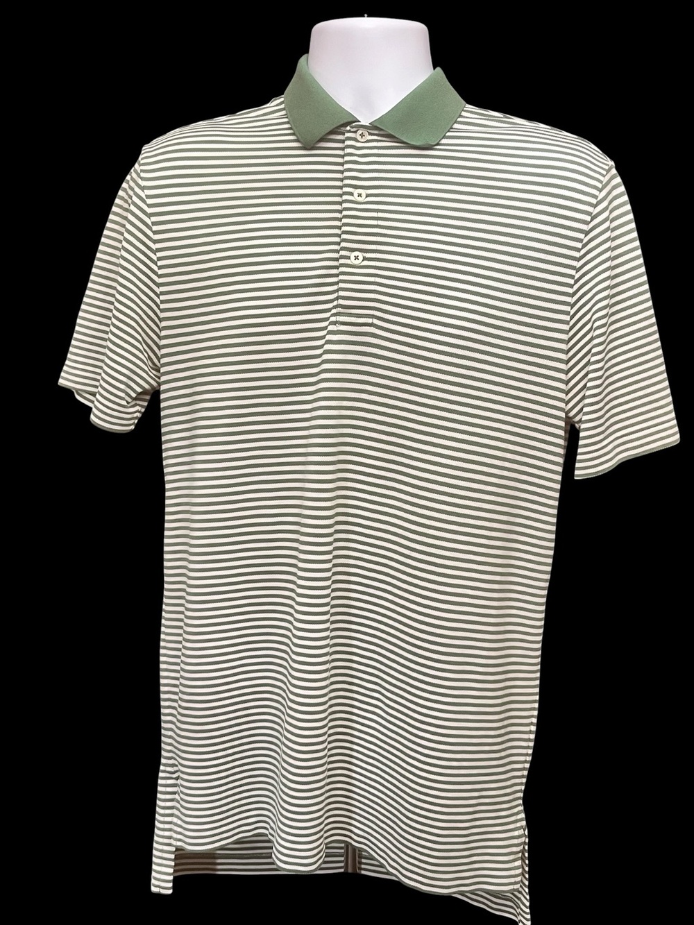 Ralph Lauren Golf Green and White Striped Polo with Solid Green Collar